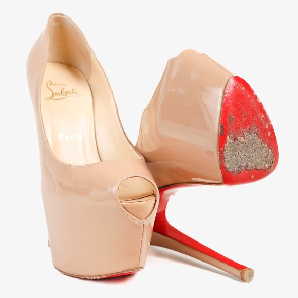 Christian Louboutin Patent Daffodile Peep Toe 160 Pumps, Sz 5.5 - Picture 4 of 9